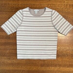 Rachel Zoe Striped Knit Crew Neck Short Sleeve Top Women's Size‎ M Beige White